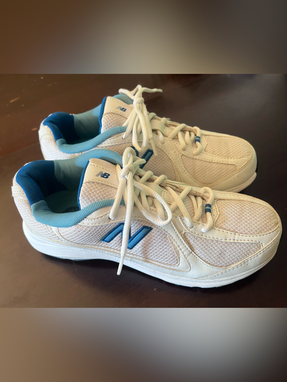 New Balance 496 White and Teal Athletic Sneakers
